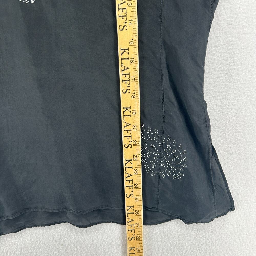 Womens Top M Chikankari Kurti Silk Blouse Popover Embroidered Black - Picture 11 of 12